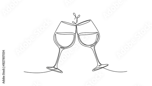 Wine Glasses Cheers Line Art – Celebration Toast Vector Illustration