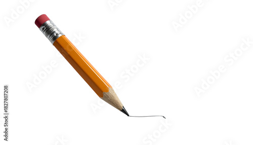 Classic Wooden Writing Pencil Drawing a Fine Line on White Background