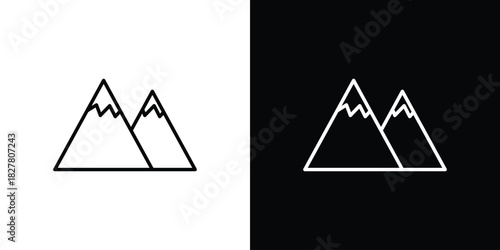 Mountain icons set with editable black and white stroke line style for ui designs
