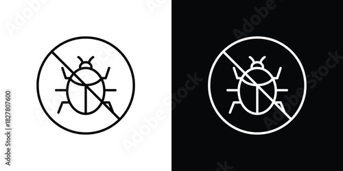 No Bug icons set with editable black and white stroke line style for ui designs