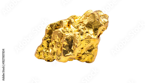 Shiny Natural Gold Nugget Isolated on White Background