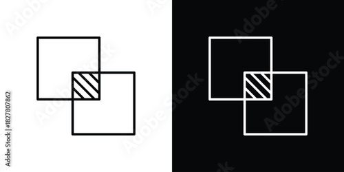 Object intersect icons set with editable black and white stroke line style for ui designs