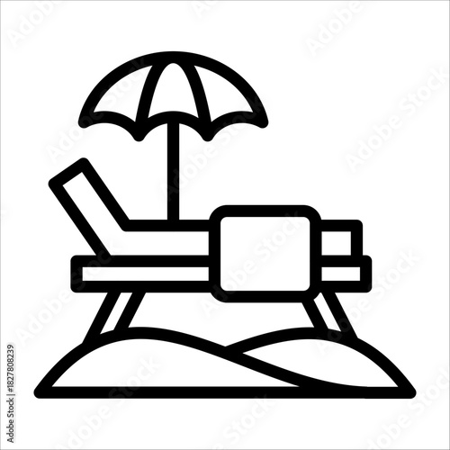 Single relaxing bench icon with black line style for design element or coloring book element
