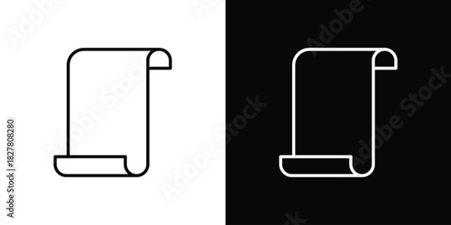 Paper Scroll icons set with editable black and white stroke line style for ui designs