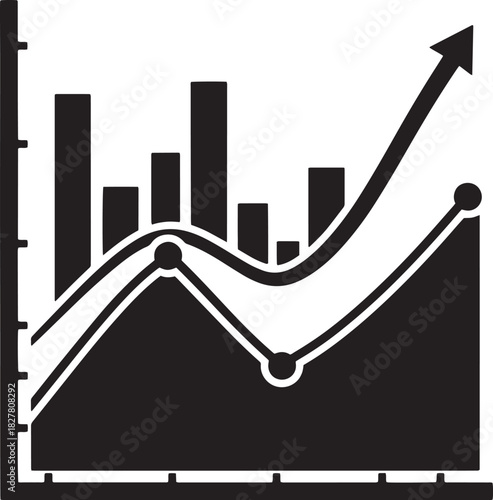Stock Market Chart with Ascending Arrow and Bar Graph Representing Financial Growth and Investment Performance Detailed Illustration
