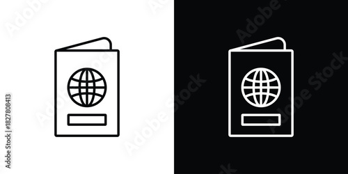 Passport icons set with editable black and white stroke line style for ui designs