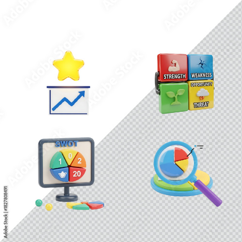 Business strategy analysis concept with swot, growth charts and data visualization