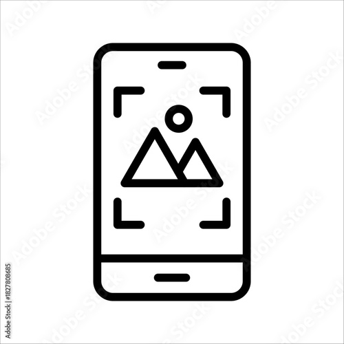 Single smartphone take a picture icon with black line style for design element or coloring book element