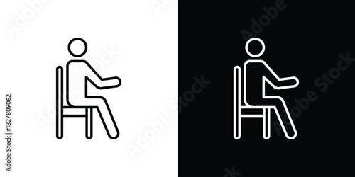 Person seat icons set with editable black and white stroke line style for ui designs