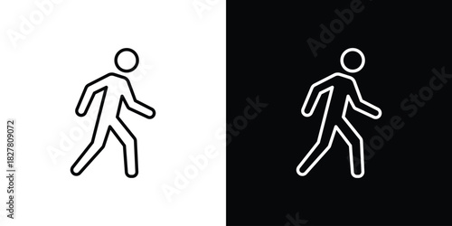 Person walking icons set with editable black and white stroke line style for ui designs