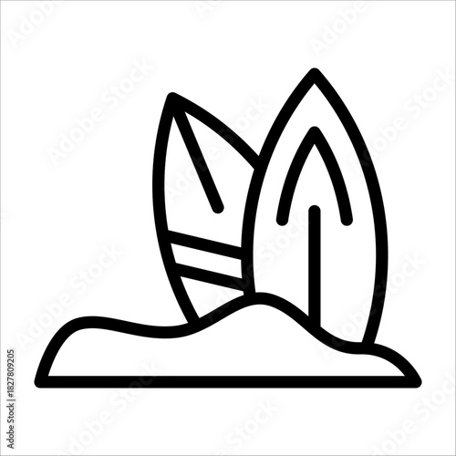 Single surfing board icon with black line style for design element or coloring book element
