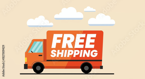 Illustration of an orange delivery truck advertising free shipping service