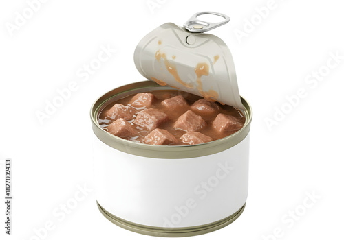 Open can of wet pet food isolated on transparent background