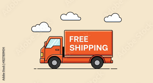 Illustration of an orange delivery truck with free shipping text on side