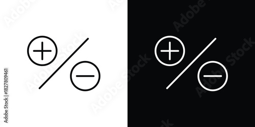 Plus minus icons set with editable black and white stroke line style for ui designs