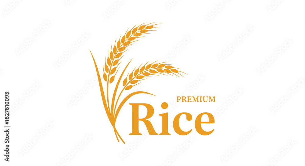 Naklejka premium Premium Rice Logo Design with Golden Wheat Stalks and Text