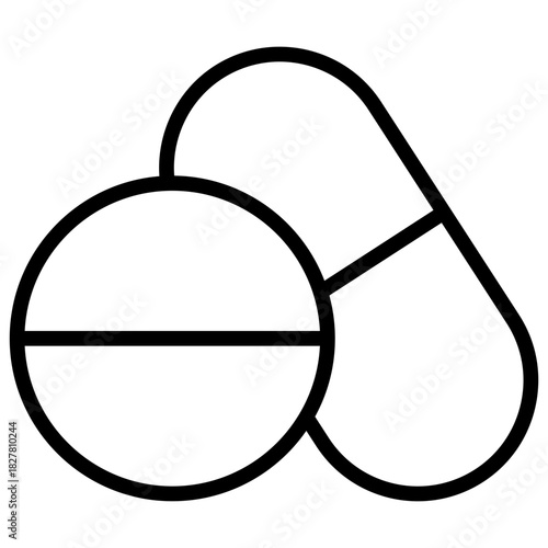 Medication Pills Outline Icon Design Vector - set of pills representing medicine, supplements, treatment, and health care