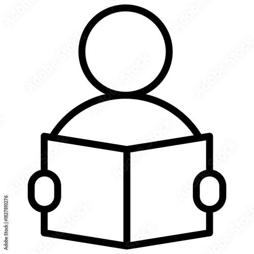 Reading Student Outline Icon Design Vector - person reading a book, representing education, studying, learning, and knowledge