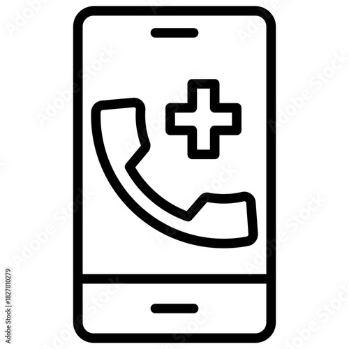 Telemedicine Outline Icon Design Vector - phone with a medical cross representing remote healthcare, consultation, and medical communication