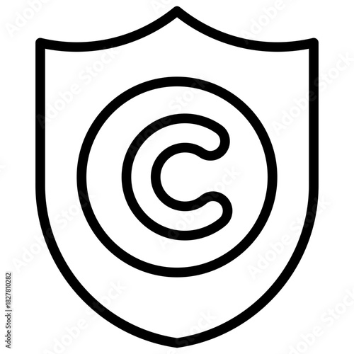Copyright Shield Outline Icon Design Vector - shield symbol with a copyright mark, representing copyright protection, licensing, and intellectual property rights