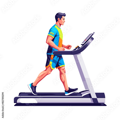 man walking on treadmill, indoor exercise, sportswear workout, cardio training, fitness routine, bright room interior, large windows, indoor plants, home gym setup, healthy lifestyle, treadmill workou