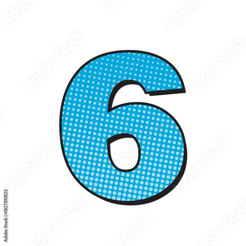 Blue Number Six with Comic Book Style Pattern.