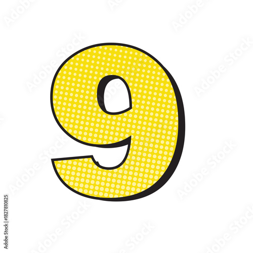 Vibrant Yellow Number Nine with Comic Book Style Texture.