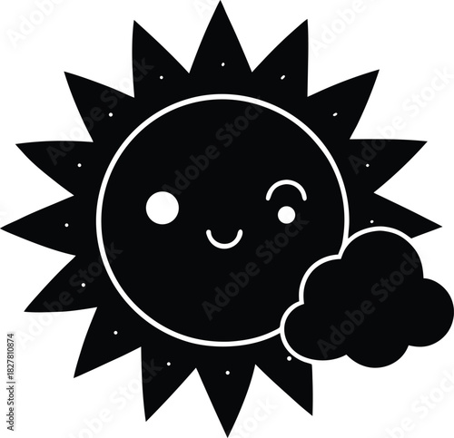 adorable kawaii sun holding a little cloud  white.eps