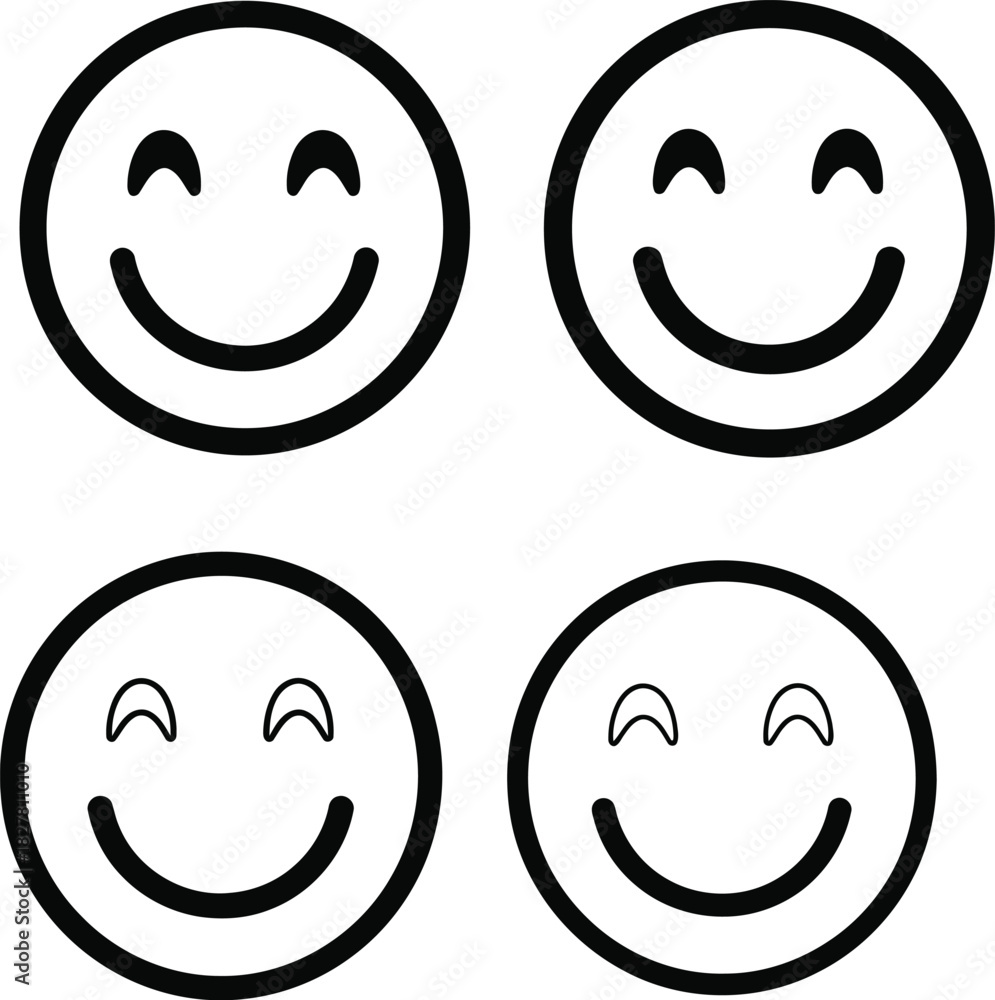 Fototapeta premium Four simple black and white smiley faces with different expressions