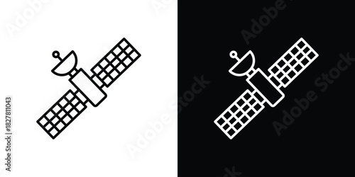 Satellite icons set with editable black and white stroke line style for ui designs