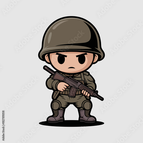 This adorable chibi-style soldier character stands confidently with a toy gun, bringing a blend of childhood imagination and playful representation of bravery and adventure.