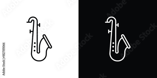 Saxophone icons set with editable black and white stroke line style for ui designs
