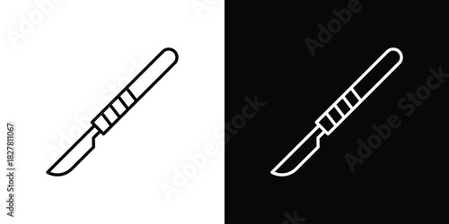 Scalpel icons set with editable black and white stroke line style for ui designs