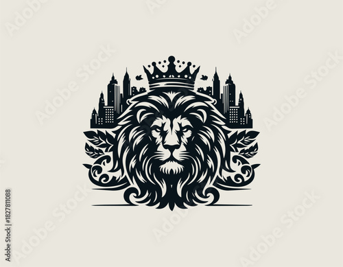 Urban King City Lion black vector logo illustration