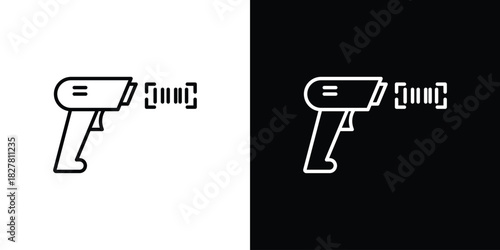 Scanner gun icons set with editable black and white stroke line style for ui designs