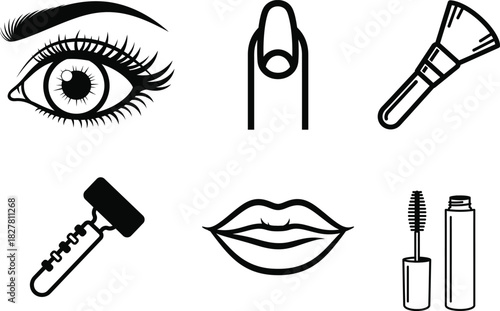 Beauty and personal care doodle icons eye nail brush razor lips mascara