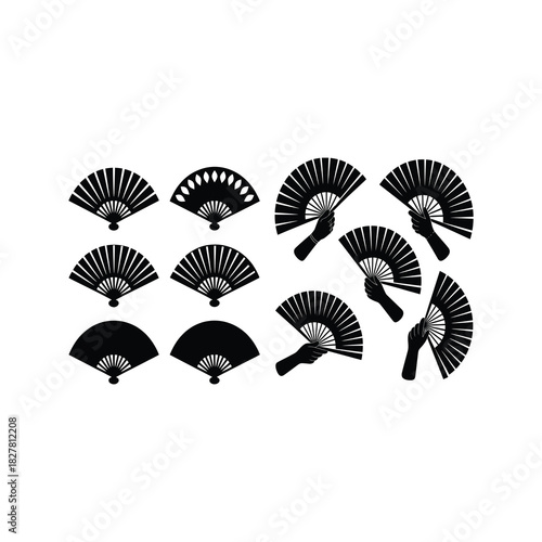 Traditional hand fan motif with flowing curved accents design.