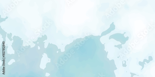 An abstract blue watercolor background features an artistic world map illustration with water drops on grunge paper, blending nature and cartography elements like the sea, continents, and a painted gl