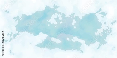 Abstract blue watercolor background featuring a bright heaven with white fluffy clouds and sunny summer light across a beautiful nature cloudscape