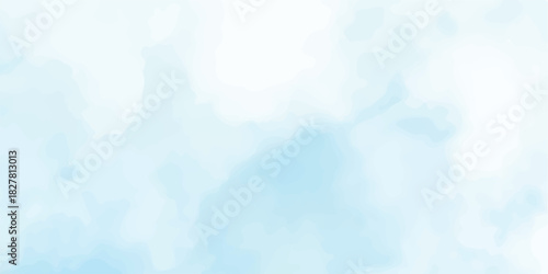Abstract blue watercolor background of a bright summer sky with fluffy white clouds