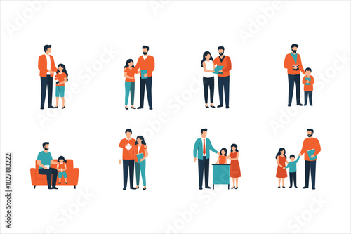 Illustrations of fathers and daughters in various poses