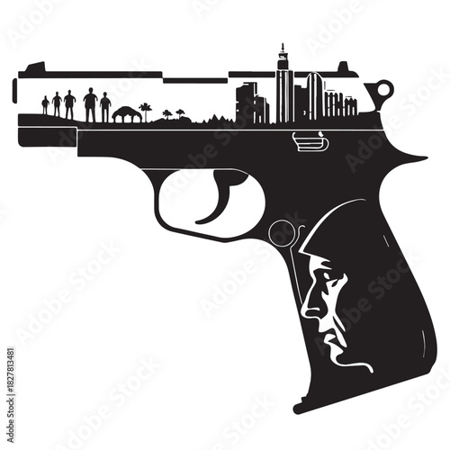 Black gun violence Silhouette Vector, High Quality Illustration on White Background