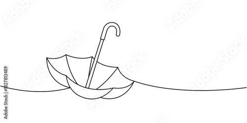 Curved umbrella contour in minimalist line art style, clean vector parasol design for rain protection and decor