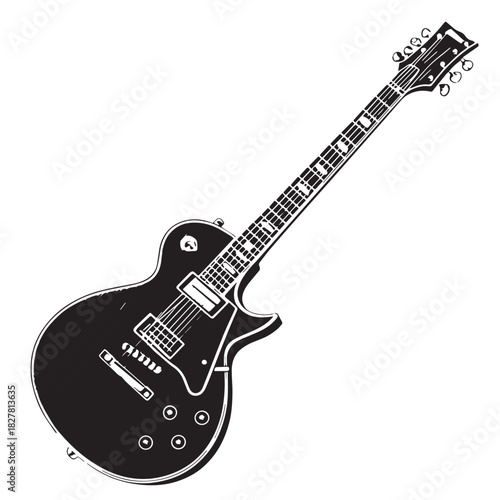 Black guitar Silhouette Vector, High Quality Illustration on White Background