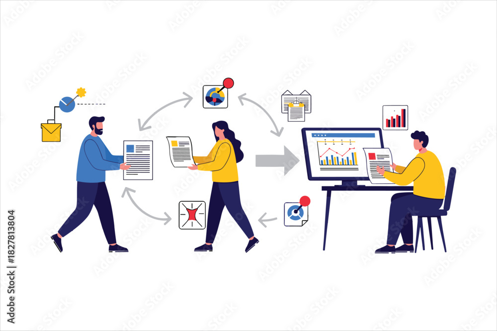 Fototapeta premium Workflow process showing data transfer and analysis