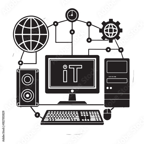 Black information technology it Silhouette Vector, High Quality Illustration on White Background
