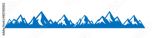 Blue mountain peaks with tall jagged summits. Alpine adventure design for climbing, trekking, camping and outdoor exploration themes