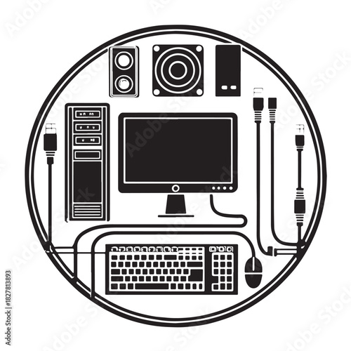 Black information technology it Silhouette Vector, High Quality Illustration on White Background