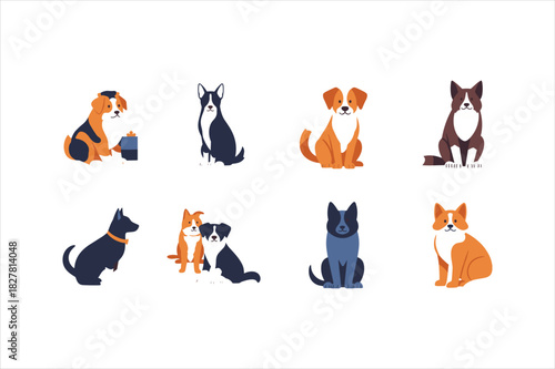 Various dog breeds sitting in a vector illustration