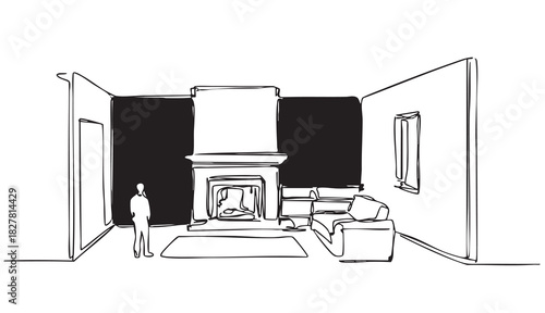 doodles sketch living room with fireplace
